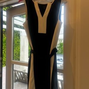 Ann Taylor Black and White Sleeveless Contrast Midi Dress